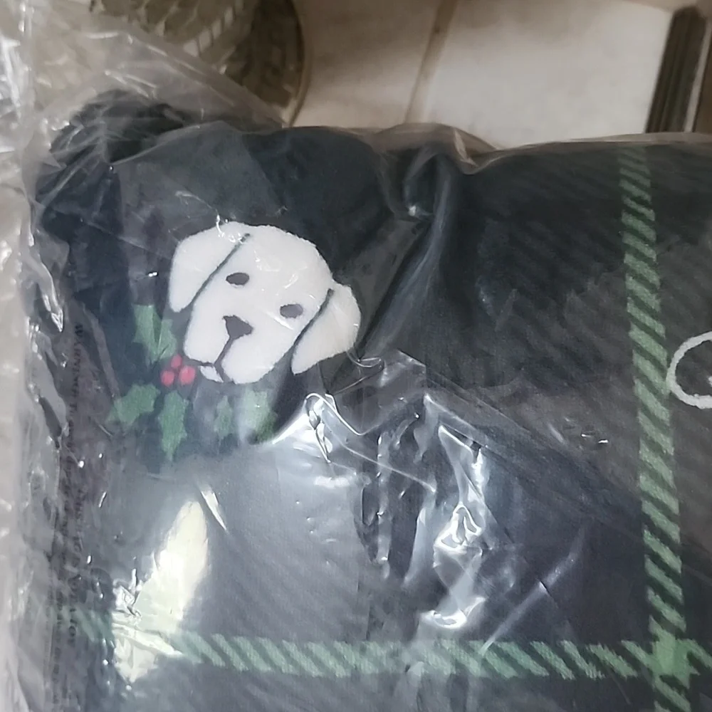 💚🖤 VICTORIA'S SECRET Green Plaid Dog COZY SHERPA BLANKET 🖤💚